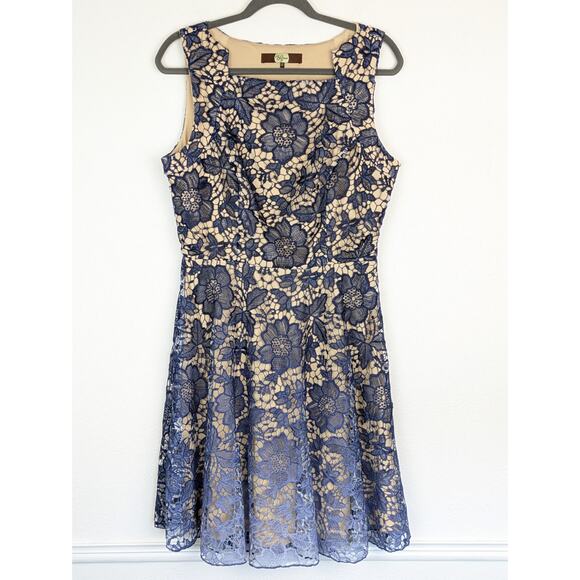 Eva Franco Dress Floral Lace Party Ombre Cottagecore Romantic Boho Blue Size 12 - Picture 1 of 11